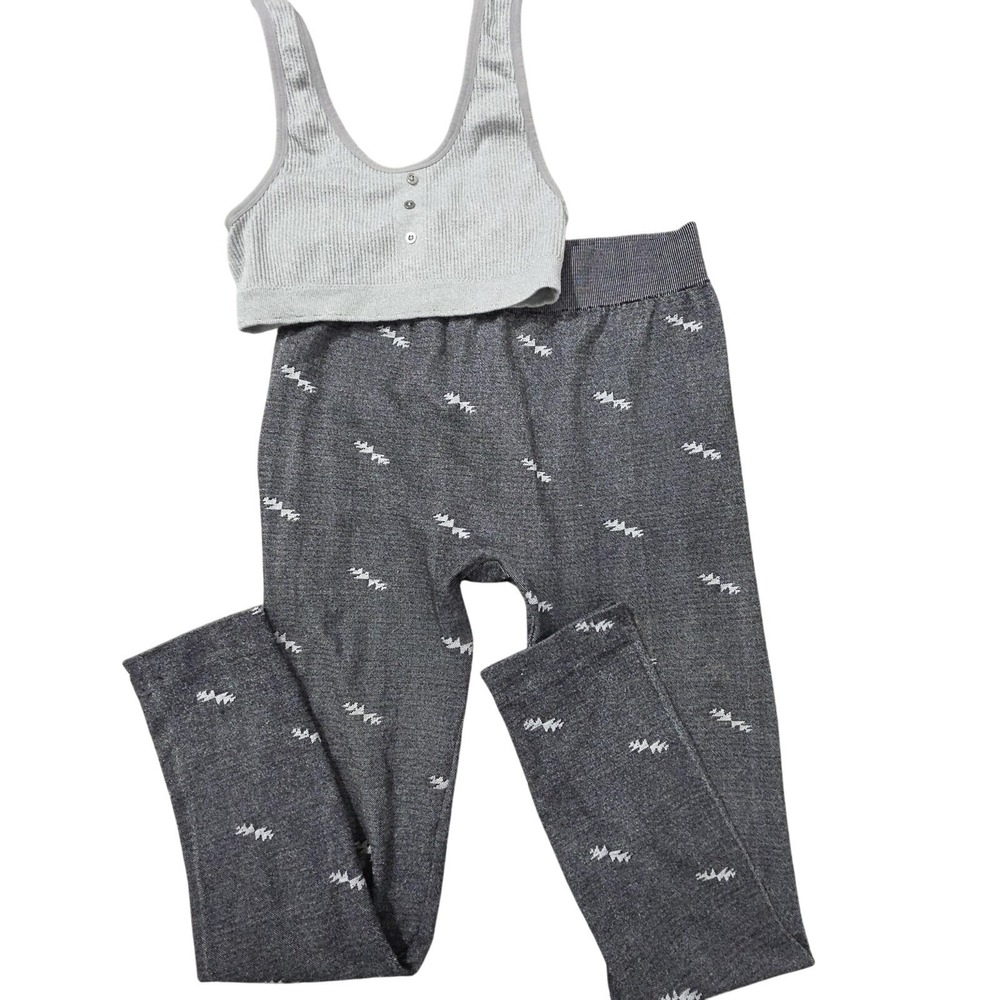 Lucky Brand Lounge Set Women Small Top L/XL Bottom Gray Ribbed Bralette Leggings